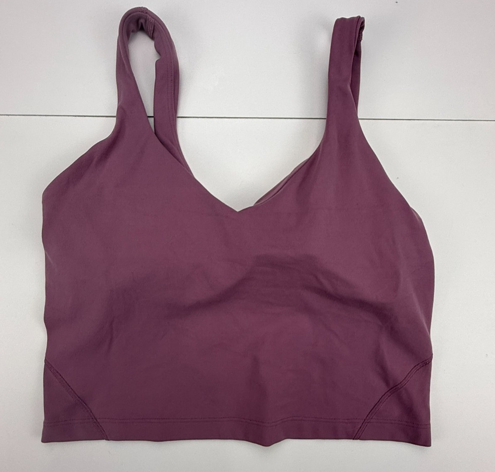 Lululemon Womens 8 Purple Longline Sports Bra V Neck Yoga Workout Top